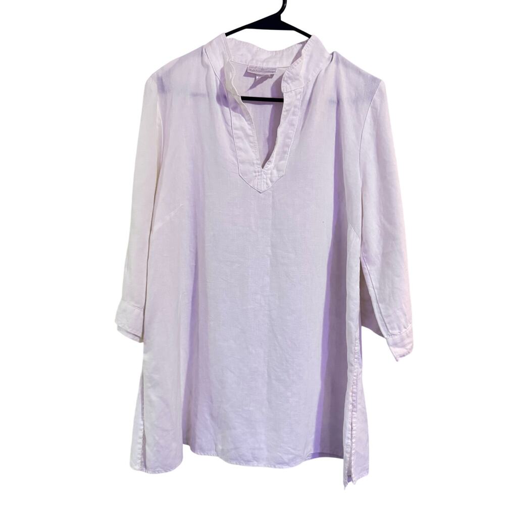 Soft Surroundings White Linen Blouse 28.5 inches in length Sz S